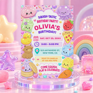 Invitación Chica Squishy Lindo Kawaii Fiesta de Cumpleaños Co