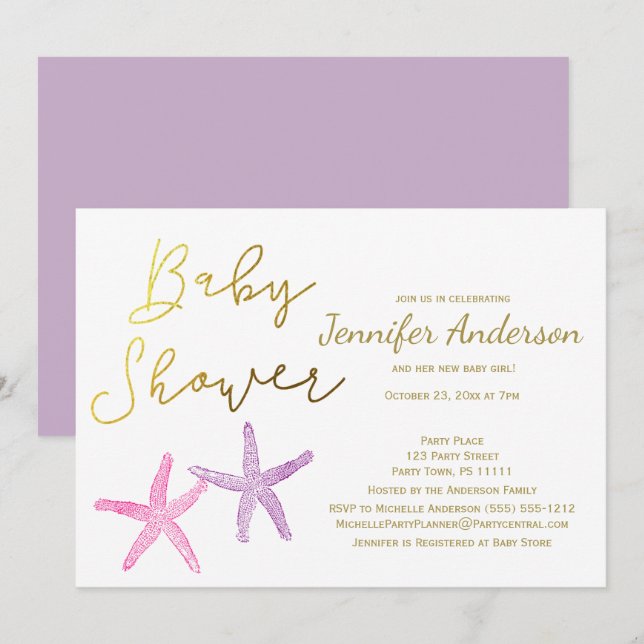 Invitación Chica Starfish para bebés Baby Shower (Anverso / Reverso)