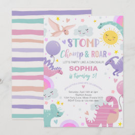 Invitación Chica Stomp Chomp & Roar Dinosaur Birday