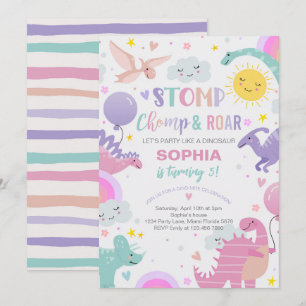 Invitación Chica Stomp Chomp & Roar Dinosaur Birday