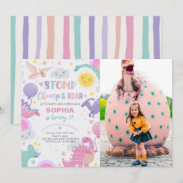 Invitación Chica Stomp Chomp y Roar Dinosaur Fotos de cumplea