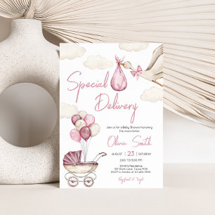 Invitación Chica Storck Special Delivery Baby Shower