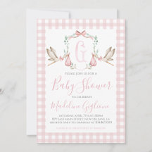 Chica Stork Baby Shower Preppy Gingham Pink