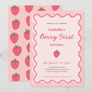 Invitación Chica Strawberry Berry Primer cumpleaños