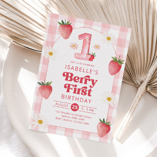 Invitación Chica Strawberry Berry Primer Fiesta de cumpleaños