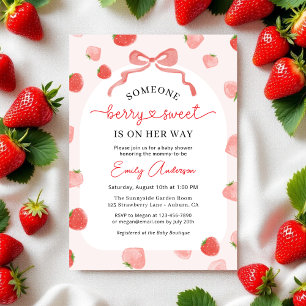 Invitación Chica Strawberry Berry Sweet Bow Baby Shower