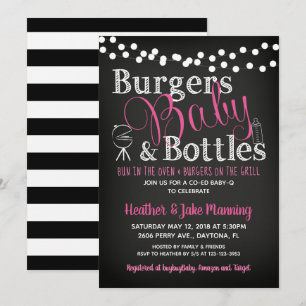Invitación Chica Stripe Chalkboard BBQ Baby Shower