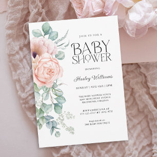 Invitación Chica suave pastel rosado floral Baby Shower