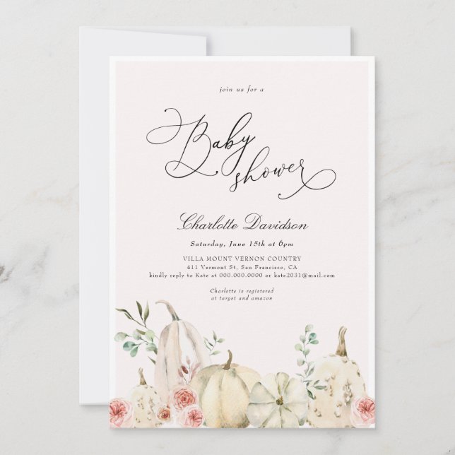 Invitación Chica suave rosado de la calabaza de otoño Baby Sh (Anverso)