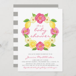 Invitación Chica subió rosa floral Baby Shower del amarillo