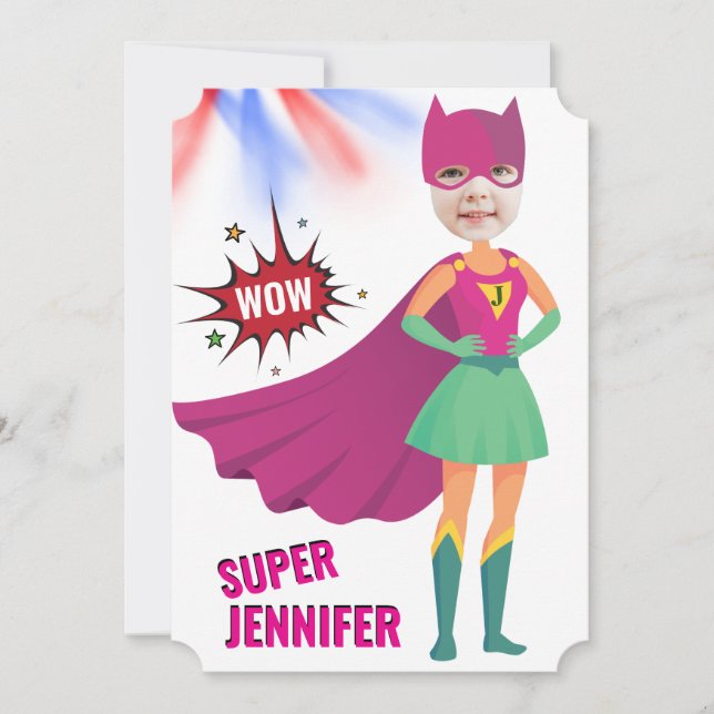 Invitación Chica Superheroína 💥 Acción Foto de cumpleaños (Anverso)