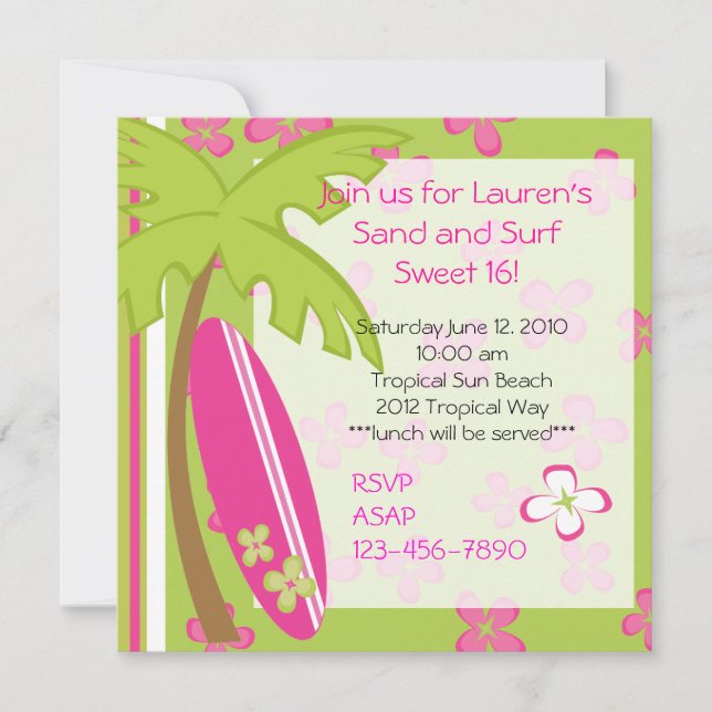 Invitación Chica surfista (Anverso)