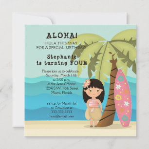 Invitación Chica surfista hawaiana