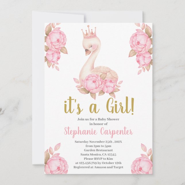 Invitación Chica Swan Baby Shower (Anverso)