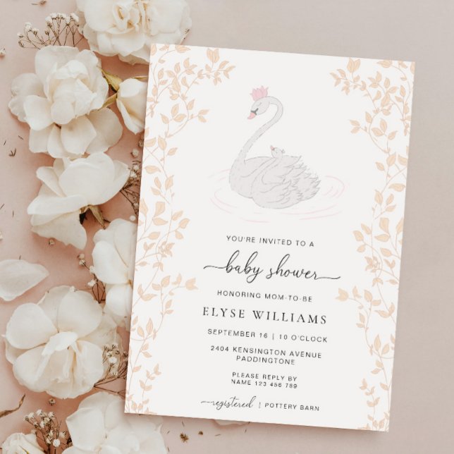 Invitación Chica Swan Princess Baby Shower (Baby Shower Invitation Odette Swan )