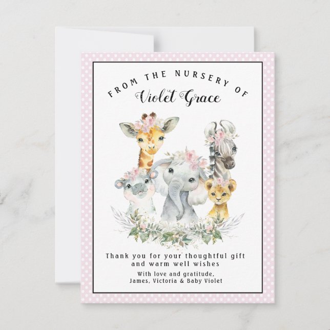 Invitación Chica Sweet Safari Baby Shower Gracias Cartas (Anverso)