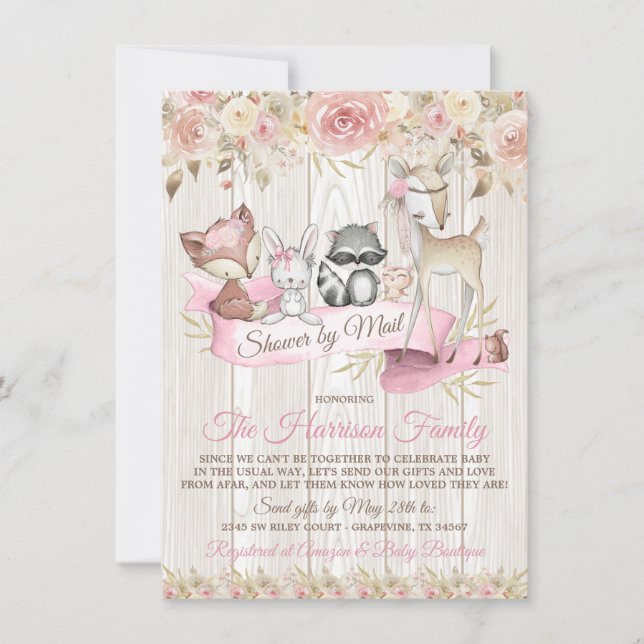 Invitación Chica Sweet Woodland Baby Shower Por Correo (Anverso)