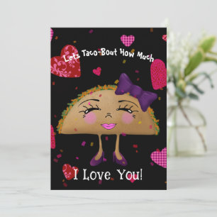Invitación Chica taco púrpura lazo corazones confetti