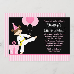 Invitación Chica Taekwondo Karate de los Globos Rosados Cumpl