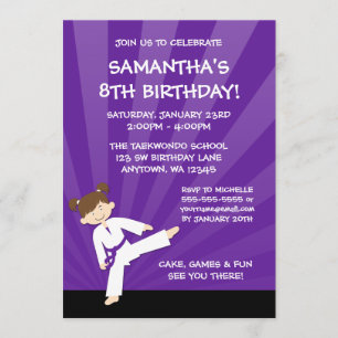 Invitación Chica Taekwondo Karate Purple Belt Cumpleaños