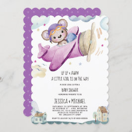Invitación Chica Teddy Bear Airplane Baby Shower