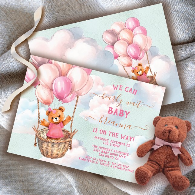 Invitación Chica Teddy Bear Balón de aire caliente Baby Showe (Matching items available!)