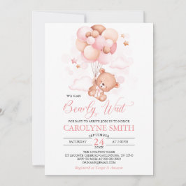 Invitación Chica Teddy Bear Globo rosa Baby Shower