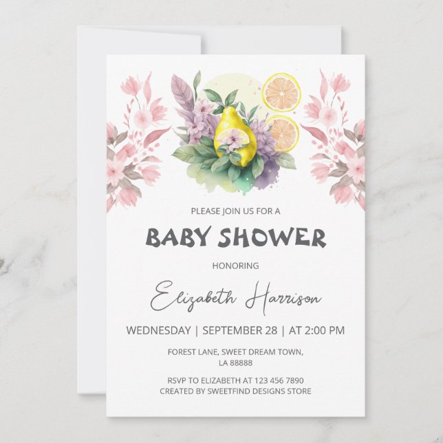 Invitación Chica Tema de la fruta Baby Shower (Anverso)