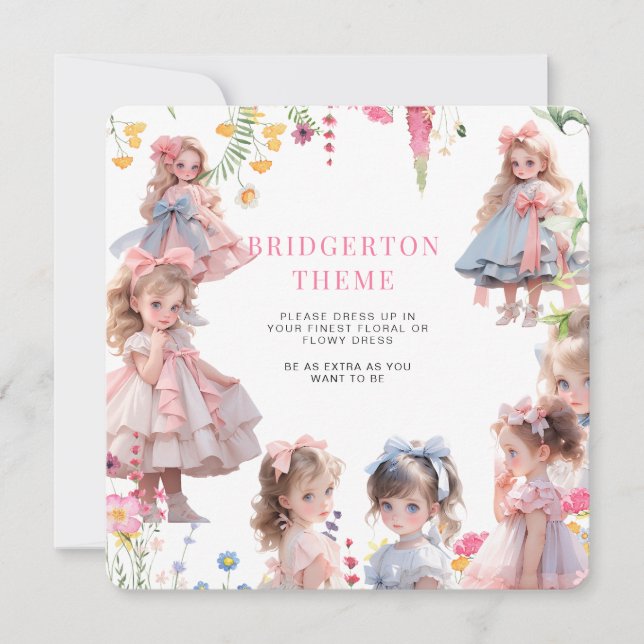 Invitación Chica temática de Bridgerton vestido fiesta de cum (Anverso)