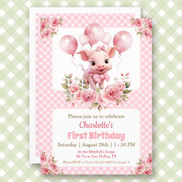 Invitación Chica temática de la granja de cerdos rosados