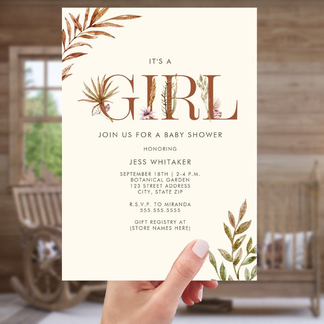 Invitación Chica Terracotta Pampas Floral Boho Baby Shower (Subido por el creador)