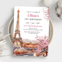 Invitación Chica Torre Eiffel Paris 1er cumpleaños