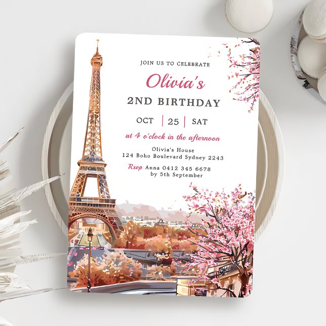 Invitación Chica Torre Eiffel París Fiesta de cumpleaños 2 (Subido por el creador)