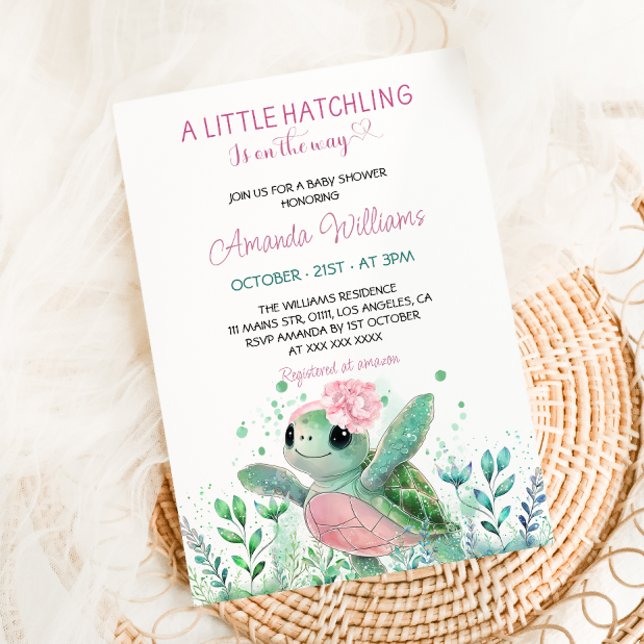 Invitación Chica tortuga rosa Baby Shower  (Subido por el creador)