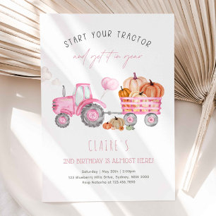Invitación Chica Tractor Rosa y Fiesta de Cumpleaños de las C