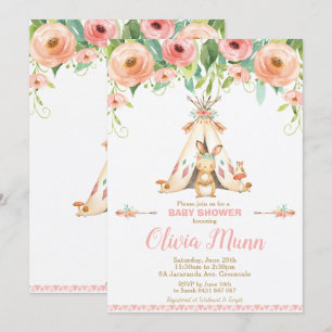 Invitación Chica tribal de Boho del arbolado de Baby Shower