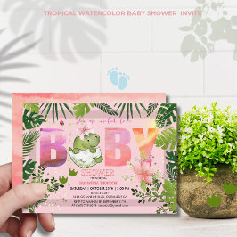 Invitación Chica tropical acuático Dino rosa Baby Shower