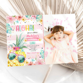 Invitación Chica Tropical De Luau Pineapple De Hawái Cumpleañ