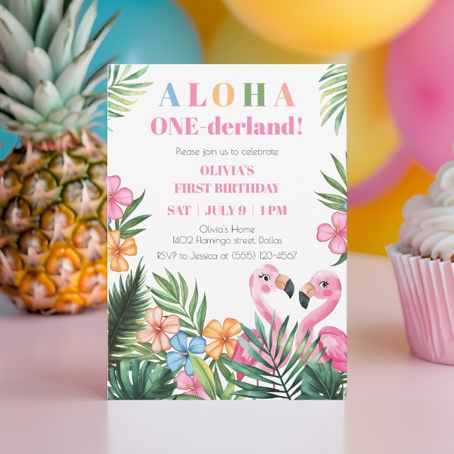 Invitación Chica tropical de Onederland Primer Fiesta de cump (Onederland Summer Tropical Girl 1st Birthday Party Invitation)