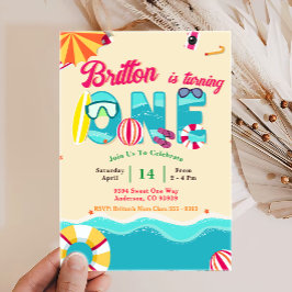 Invitación Chica Tropical de Playa de Verano Primer Cumpleaño