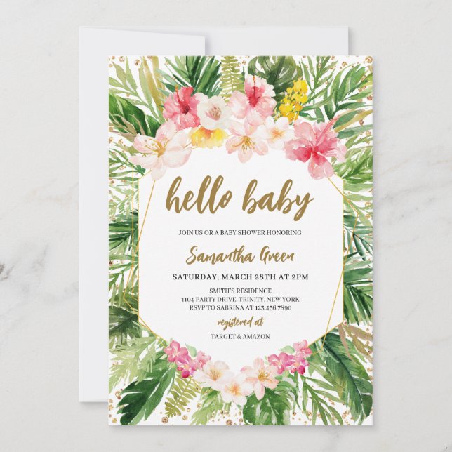 Invitación Chica tropical floral Baby Shower (Anverso)