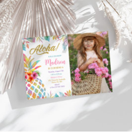 Invitación Chica tropical hawaiano Luau Pineapple Cumpleaños