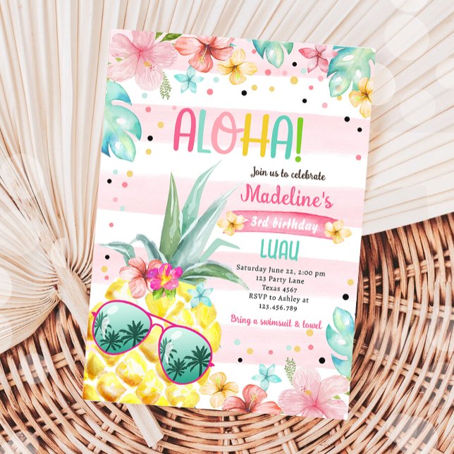 Invitación Chica tropical hawaiano Luau Pineapple Cumpleaños (Subido por el creador)