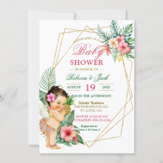 Invitación Chica Tropical Luau Pineapple Baby Shower