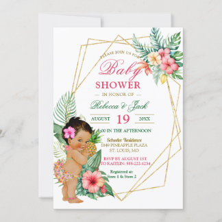 Invitación Chica Tropical Luau Pineapple Baby Shower