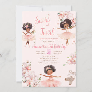 Invitación Chica Tutu Birthday de African American Ballerina