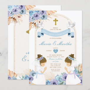Invitación CHICA TWIN Rezando Primero Santa Comunión Floral A
