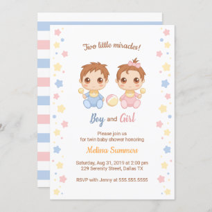 Invitación Chica Twins Boy Baby Shower