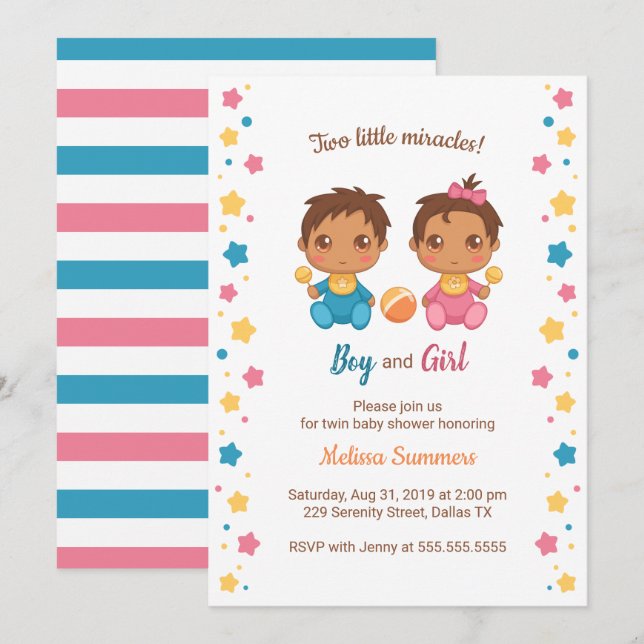 Invitación Chica Twins Boy Baby Shower 2 (Anverso / Reverso)