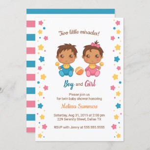 Invitación Chica Twins Boy Baby Shower 2
